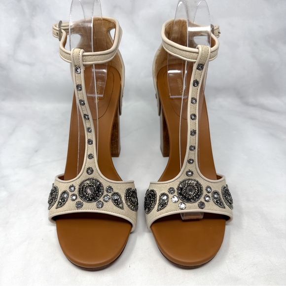 Roberto Cavalli Beaded Embellished T Strap Wooden Block Heel Sandals Bohemian 40 - Picture 7 of 16